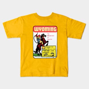 Wyoming - 1950s Tourist Window & Luggage Decal Kids T-Shirt